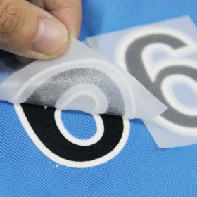 Custom logo Ironing on soft letters 3d flock heat transfer sticker label printing for DIY craft T-shirt clothing bag by Transfertagfactory
